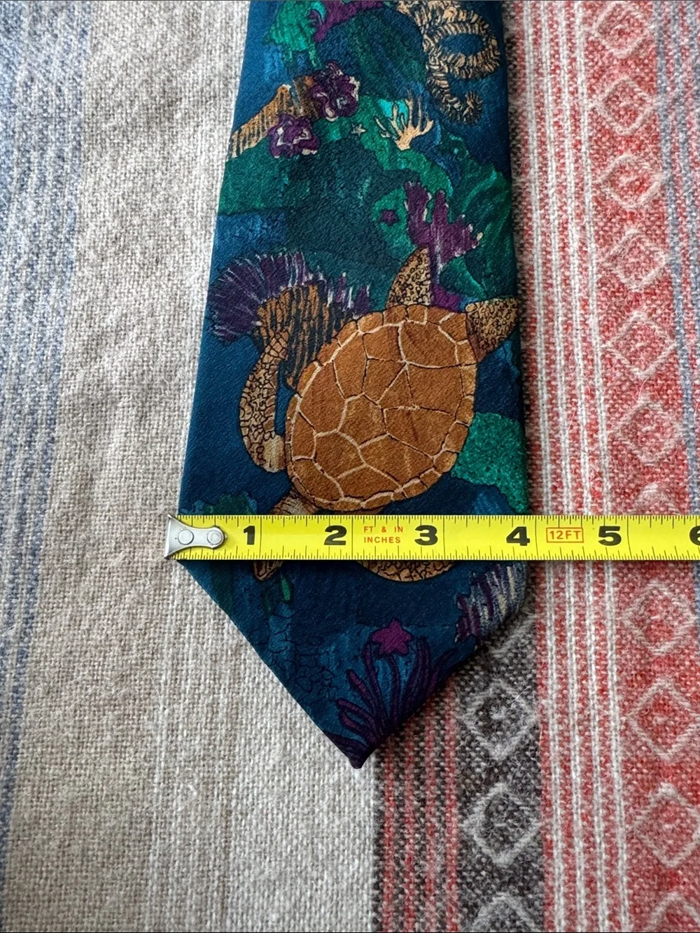 Vintage World Wildlife Fund WWF Silk Tie Coral Reef Sea Turtle Marine Life 58